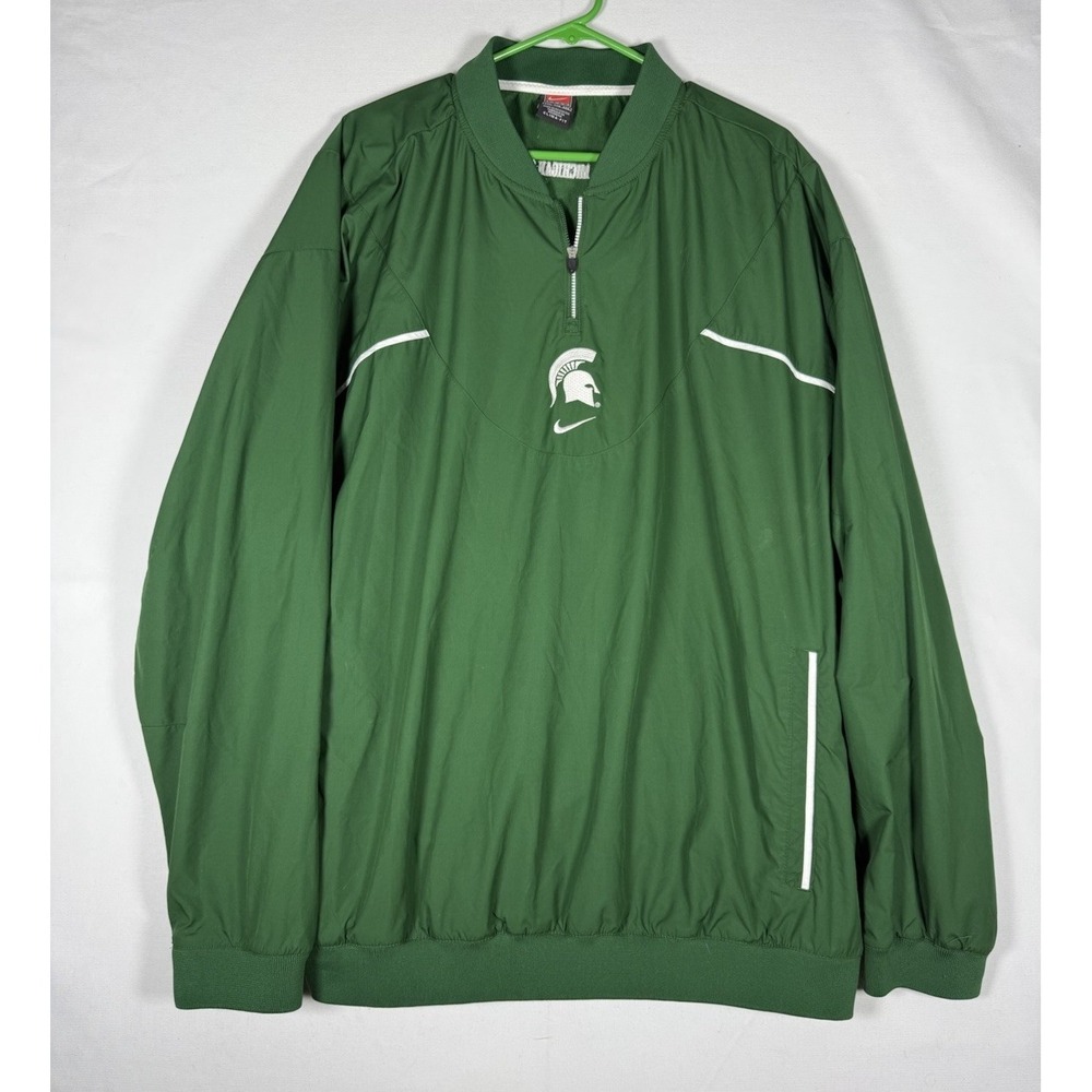 VTG Nike Michigan State Spartans Jacket Mens XXL Green Windbreaker Center Swoosh